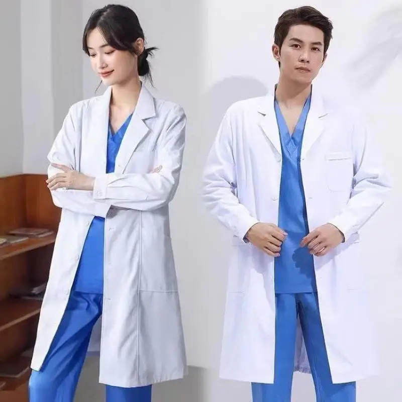 Lab Coat Medical - สีขาว Lab Coat ทดลองทางการแพทย์ชุดแขนยาวนักเรียนเสื้อสีขาวโรงงานอาหารพยาบาลห้องปฏิบัติการชุดทํางาน