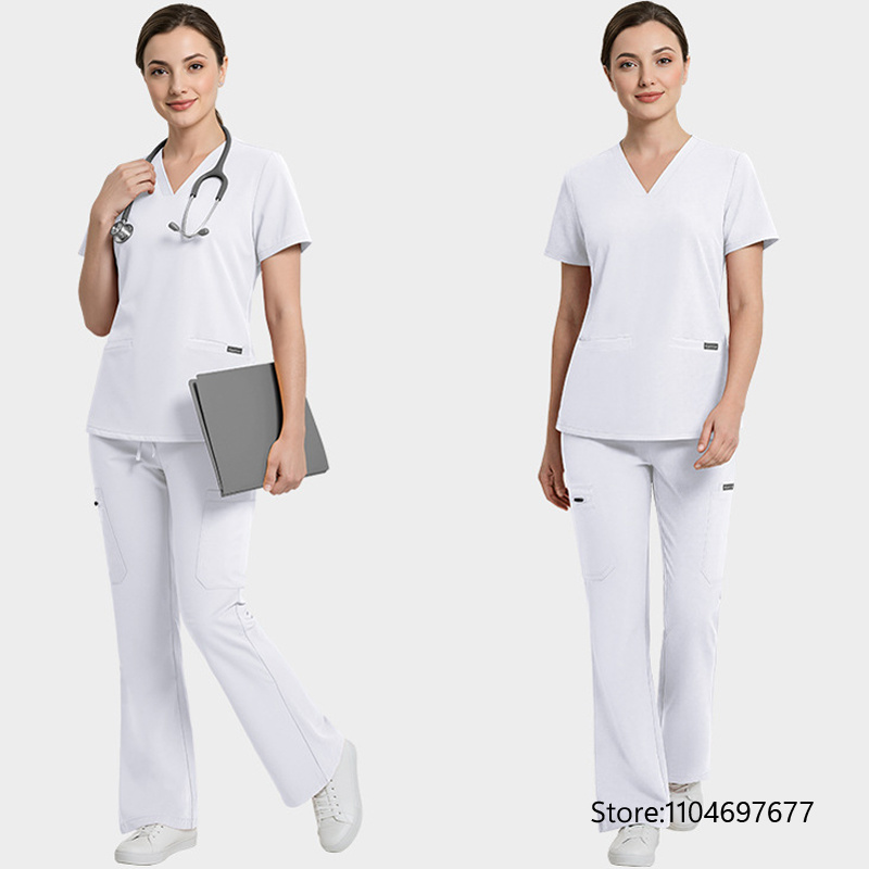 Medical Lab Work - ชุดยูนิฟอร์มแพทย์ใหม่สำหรับโรงพยาบาล เสื้อ+กางเกงผ่าตัดแบบยูนิเซ็กส์ ชุดยูนิฟอร์มพยาบาลหญิง ชุดพยาบาลทันตกรรม ชุดสครับ ชุดทำงานในห้องปฏิบัติการ