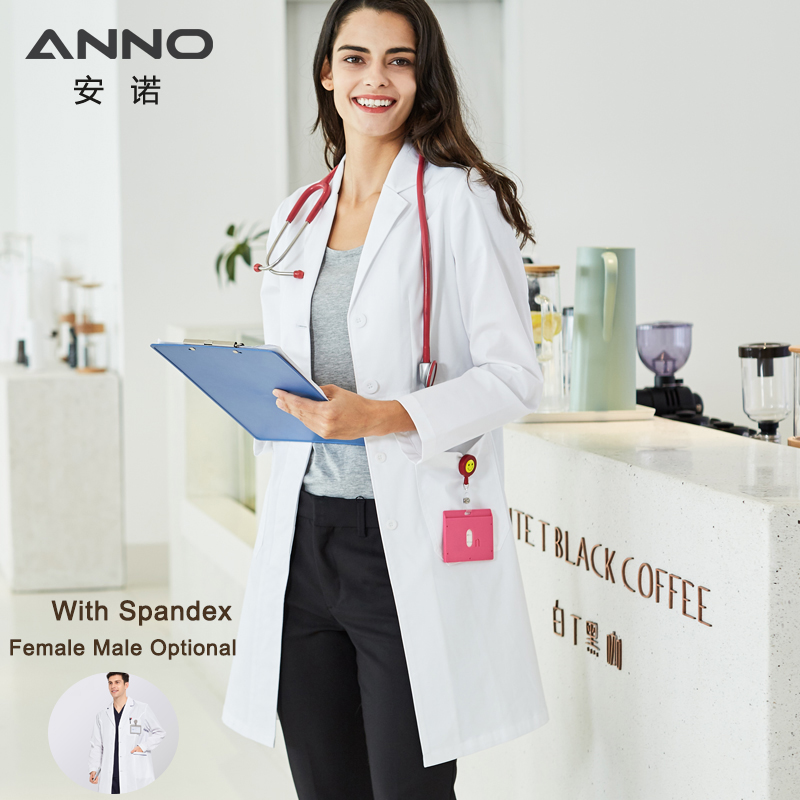 Lab Coat Medical - ANNO แขนยาว Lab เครื่องแบบ Spandex ทำงานยืดหยุ่นสวมใส่