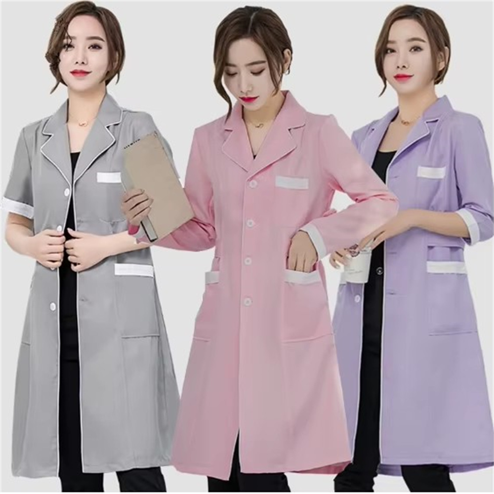 Lab Coat Medical - คุณภาพสูงสีเทาสีทึบบางง่ายต่อต้านริ้วรอยสปาเครื่องแบบร้านเสริมสวยเครื่องแบบห้องปฏิบัติการ Pet Shop ขัด Overalls ชุด