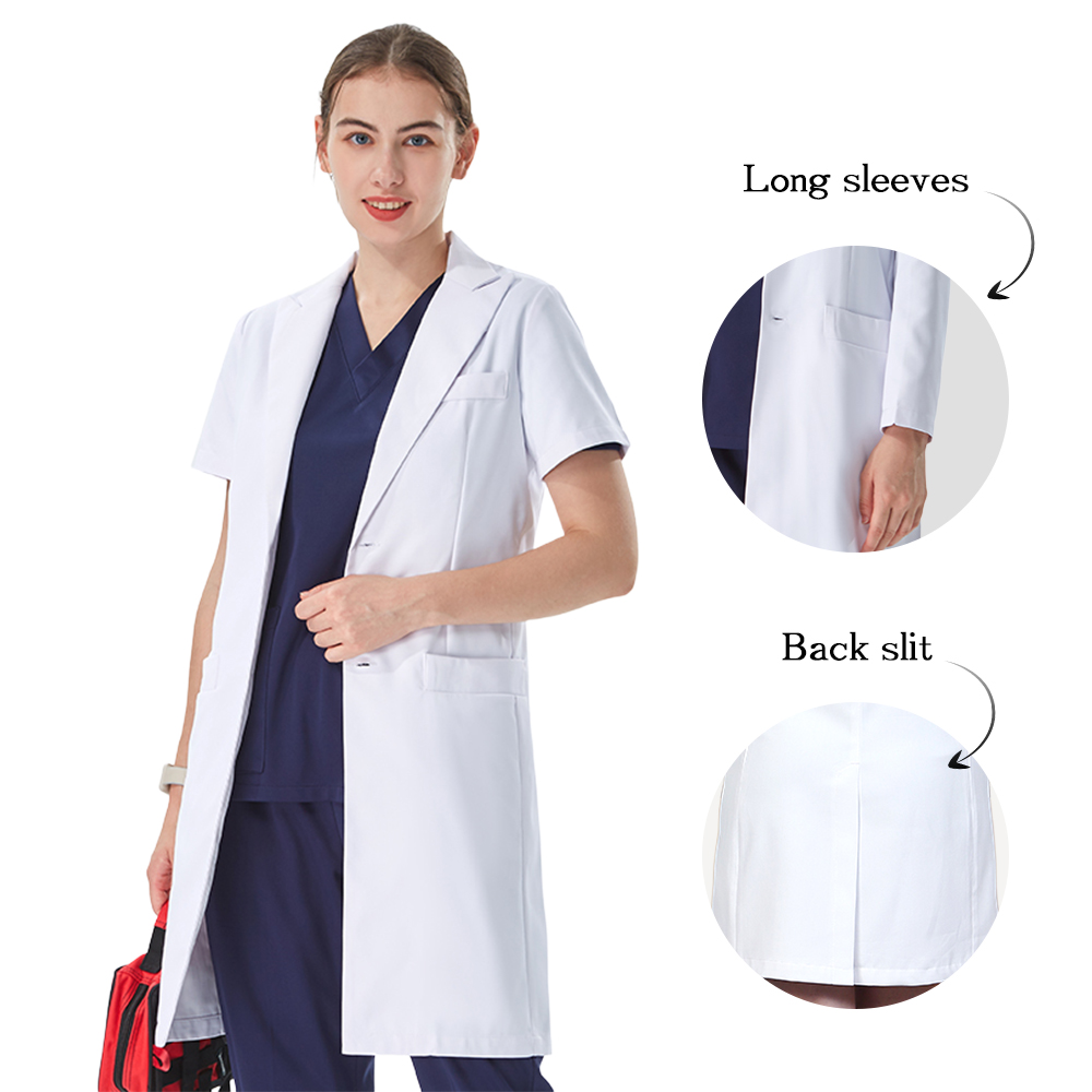 Lab Coat Medical - เสื้อกาวน์แพทย์สีขาว คอปก ดีไซน์สวยงาม สำหรับแพทย์หญิง ผ้าฝ้ายผสมโพลีเอสเตอร์ ทรงเข้ารูป