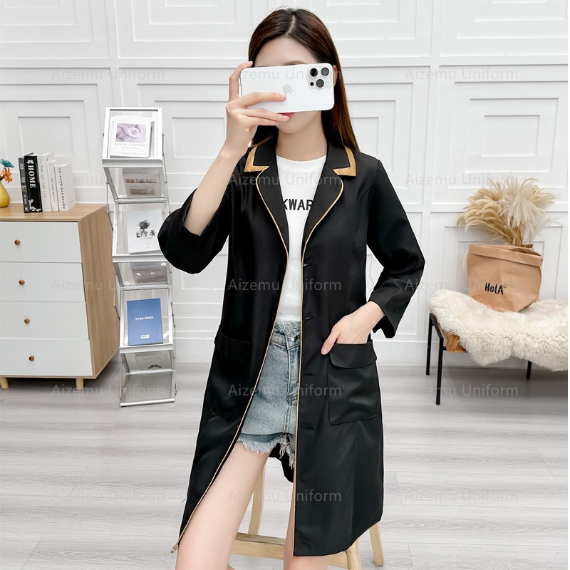 ความงามสีดําชุดBeautycian Robe - Lab Coat Medical บทวิจารณ์และราคา