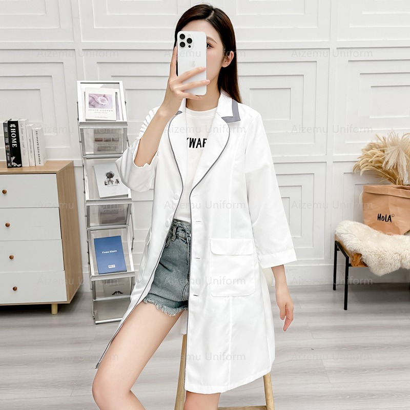 ความงามสีดําชุดBeautycian Robe - Lab Coat Medical บทวิจารณ์และราคา