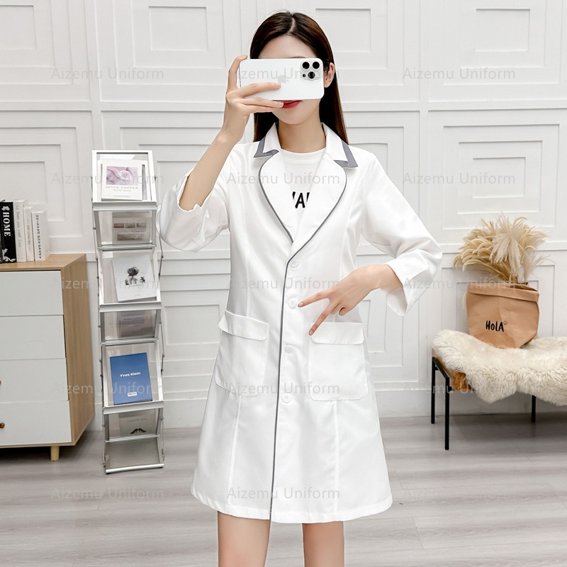 ความงามสีดําชุดBeautycian Robe - Lab Coat Medical บทวิจารณ์และราคา