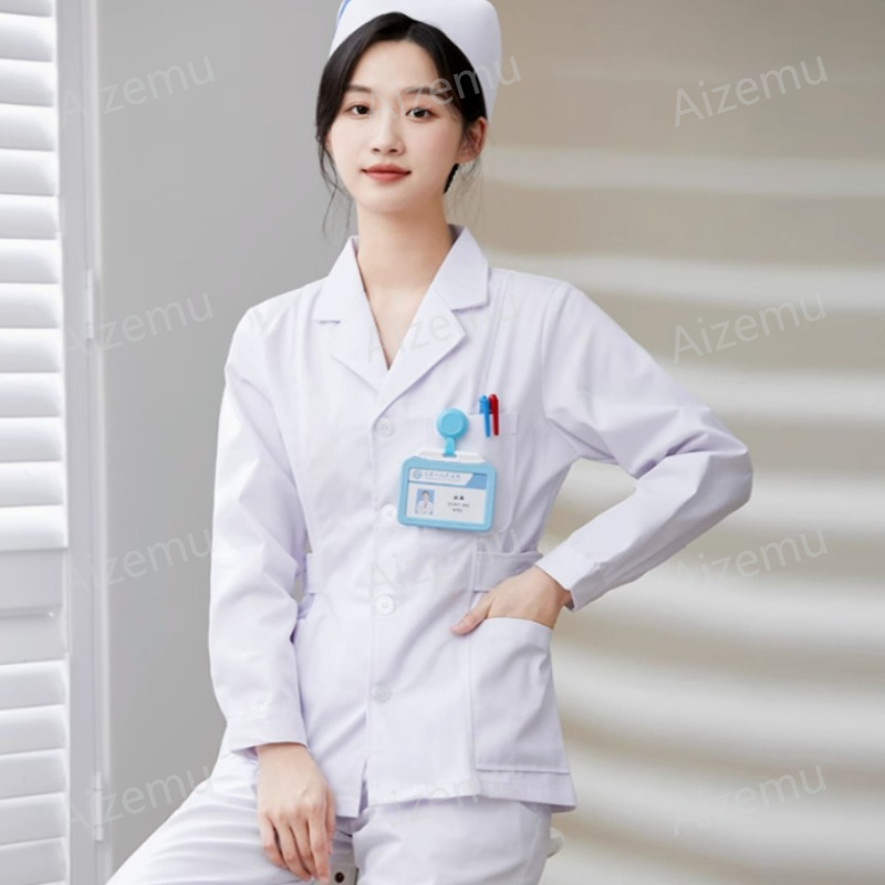 ชุดยูนิฟอร์มพยาบาลแขนยาวสีขาวใ - Lab Coat Medical บทวิจารณ์และราคา